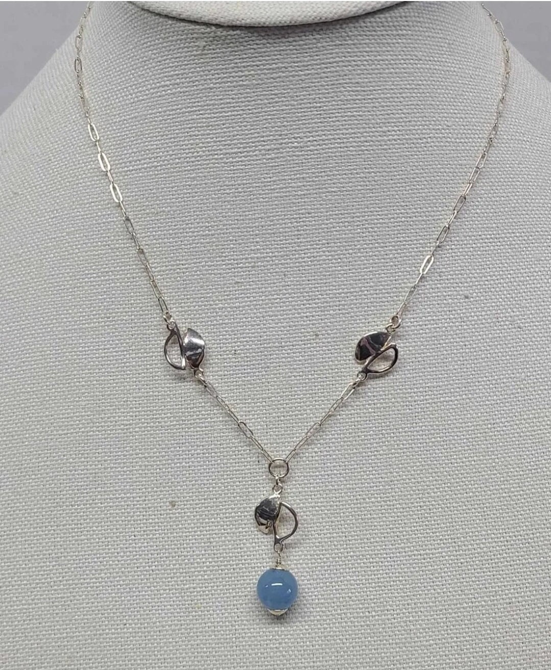 Sterling Silver Milky Aquamarine Lavalier Pendant "Y" Necklace
