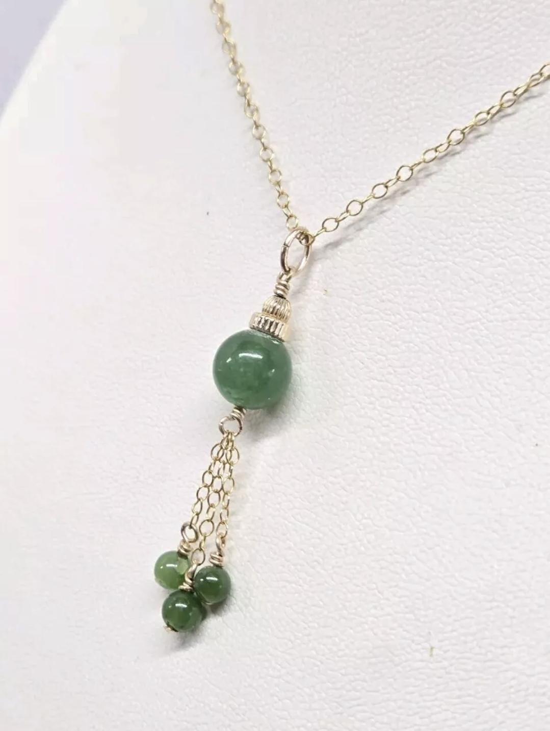 14k Yellow GF Chrysoprase Tassel Pendant - Thumbnail 2