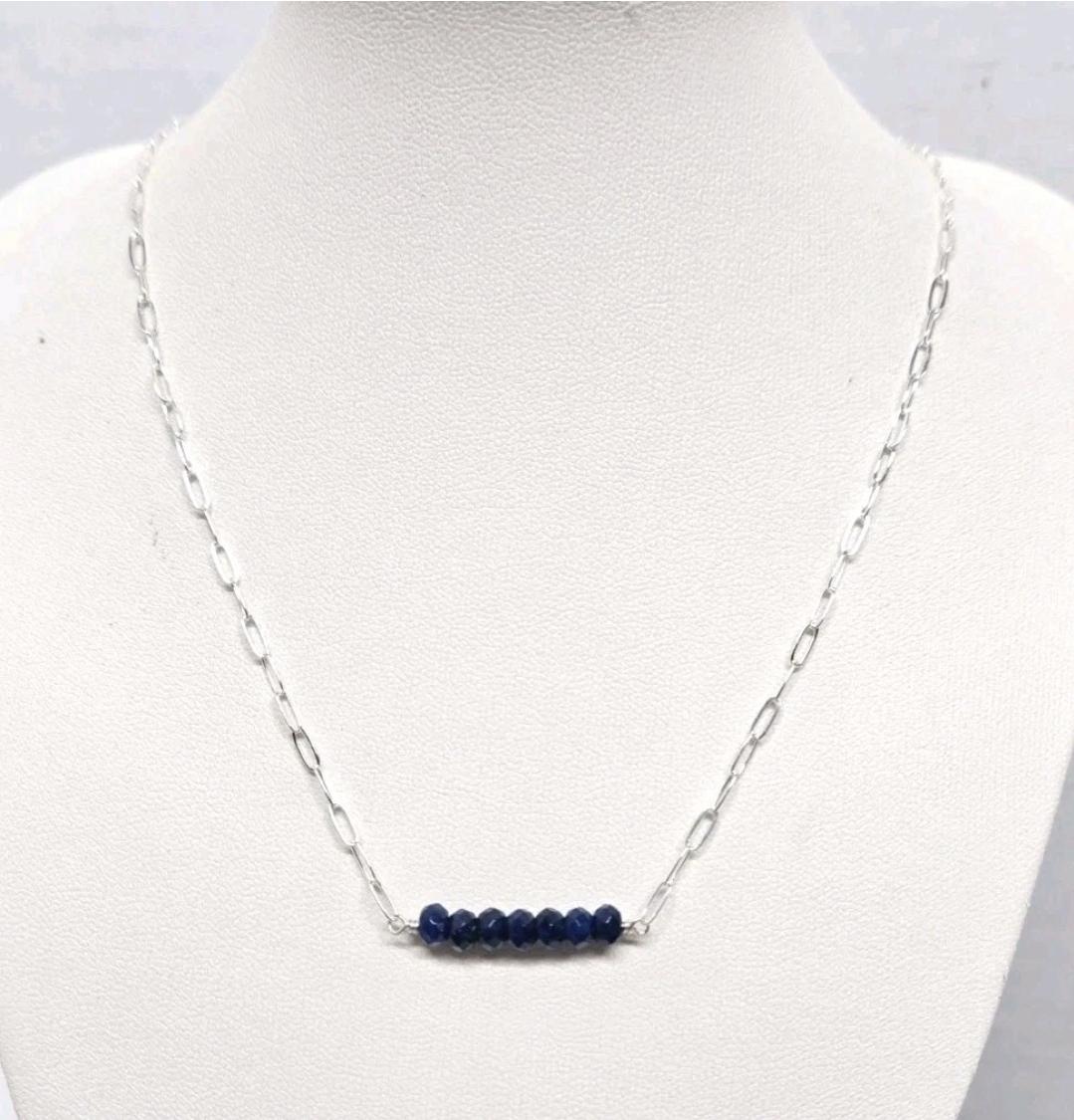 Minimalist Sterling Silver Paperclip Necklace with 1.75ct Sapphire Bar Pendant ~ 18" Chain