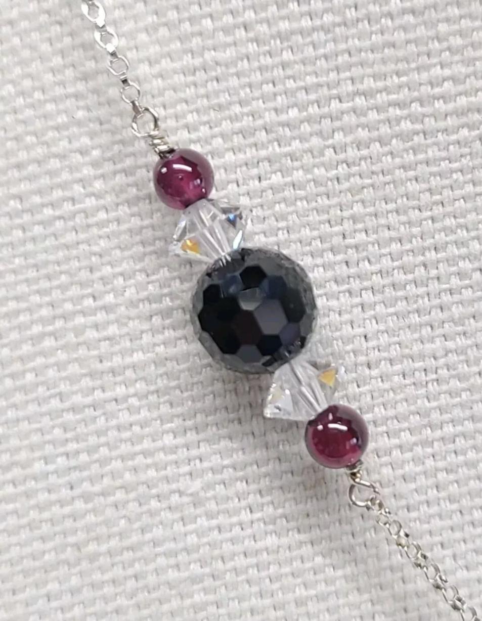 Rock Quartz Crystal Black Tourmaline Garnet Lavalier Pendant Necklace - Thumbnail 7