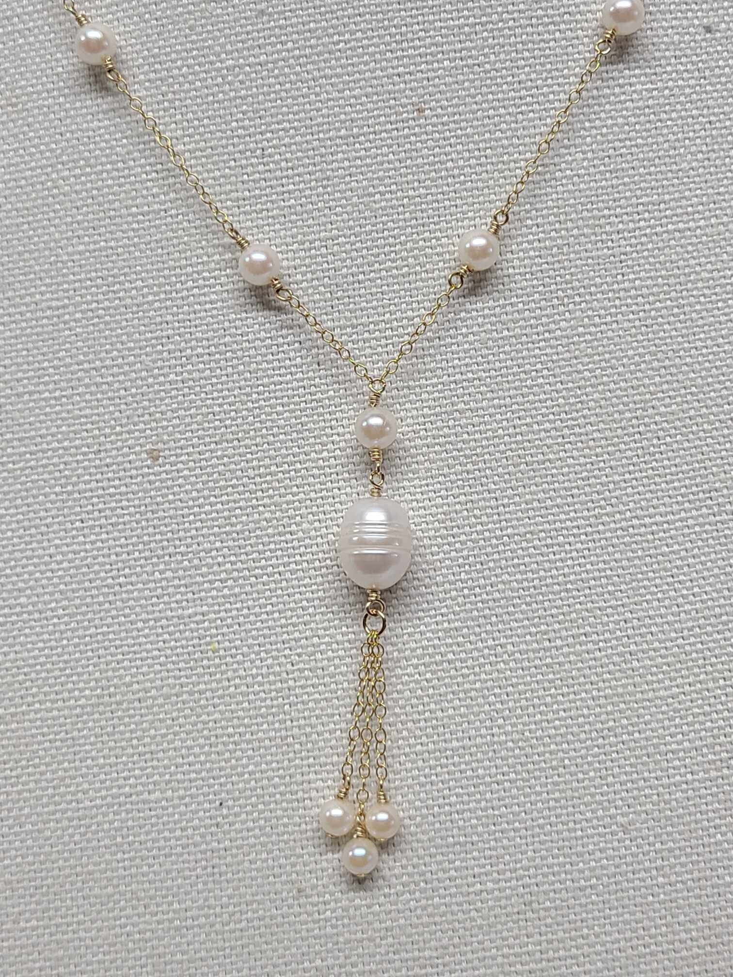 14k GF Baroque and Vintage Akoya Pearl Tassel Necklace - Thumbnail 2