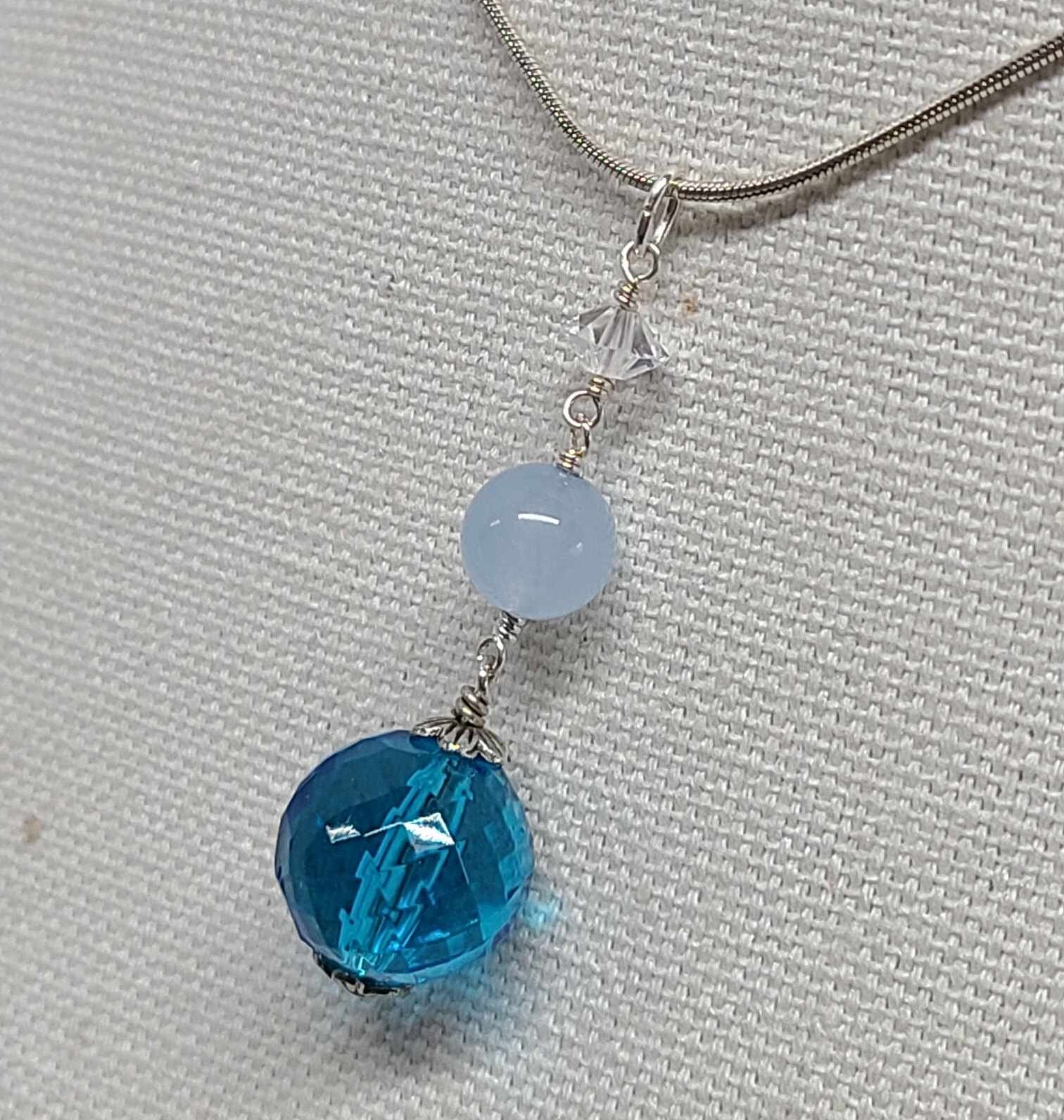 Aqua Crystal Auquamarine Sterling Silver Pendant - Thumbnail 5