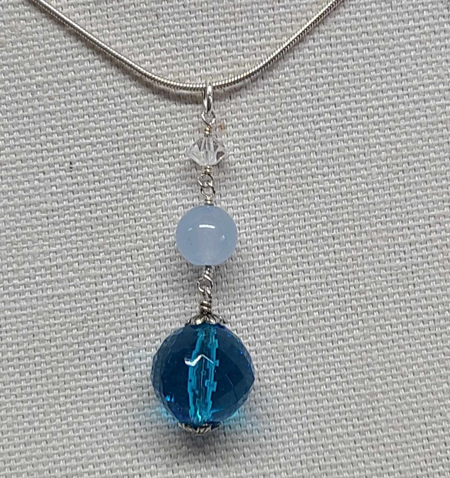 Aqua Crystal Auquamarine Sterling Silver Pendant - Thumbnail 4