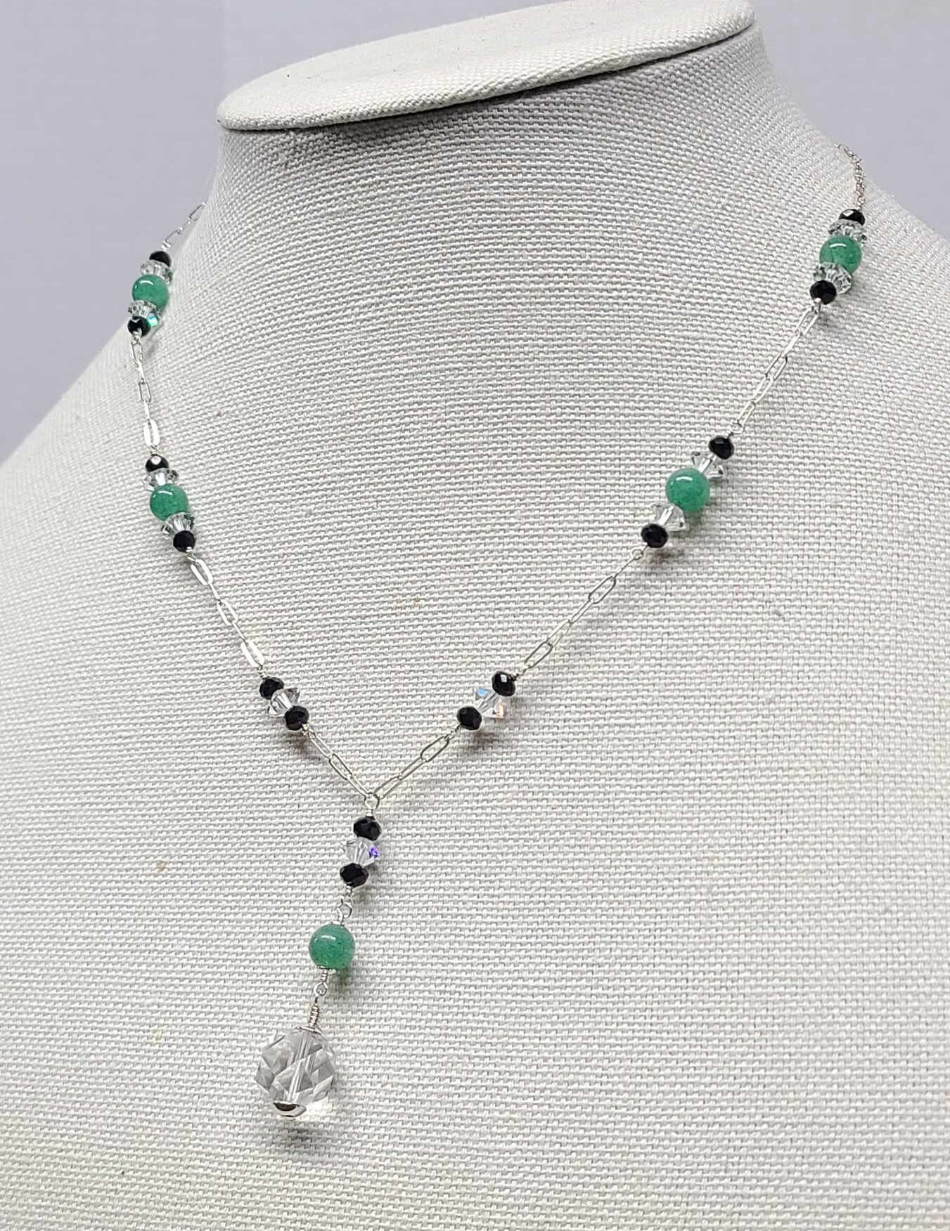 Sterling Silver Chrysoprase Rock Quartz Crystal Lavalier Y Pendant Necklace - Thumbnail 2