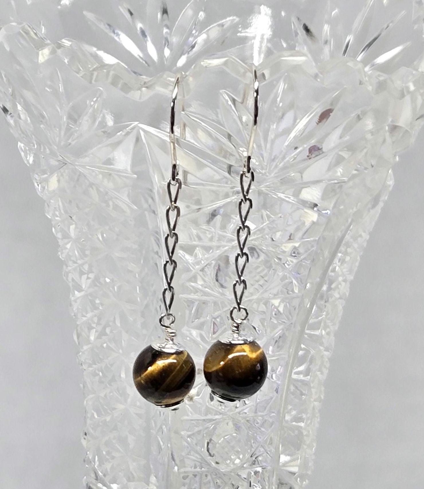 Sterling Silver Tiger's Eye Dangle Earrings