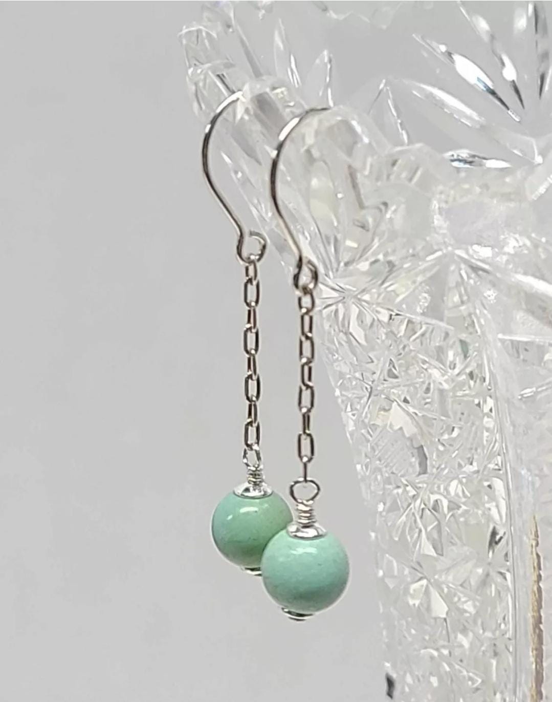 Sterling Silver & Vintage Turquoise Wrecking Ball Dangle Drop Earrings
