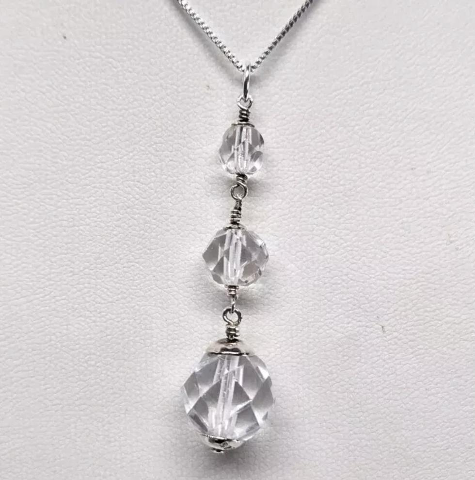 Art Deco Rock Quartz Crystal Sterling Silver Pendant - Thumbnail 2