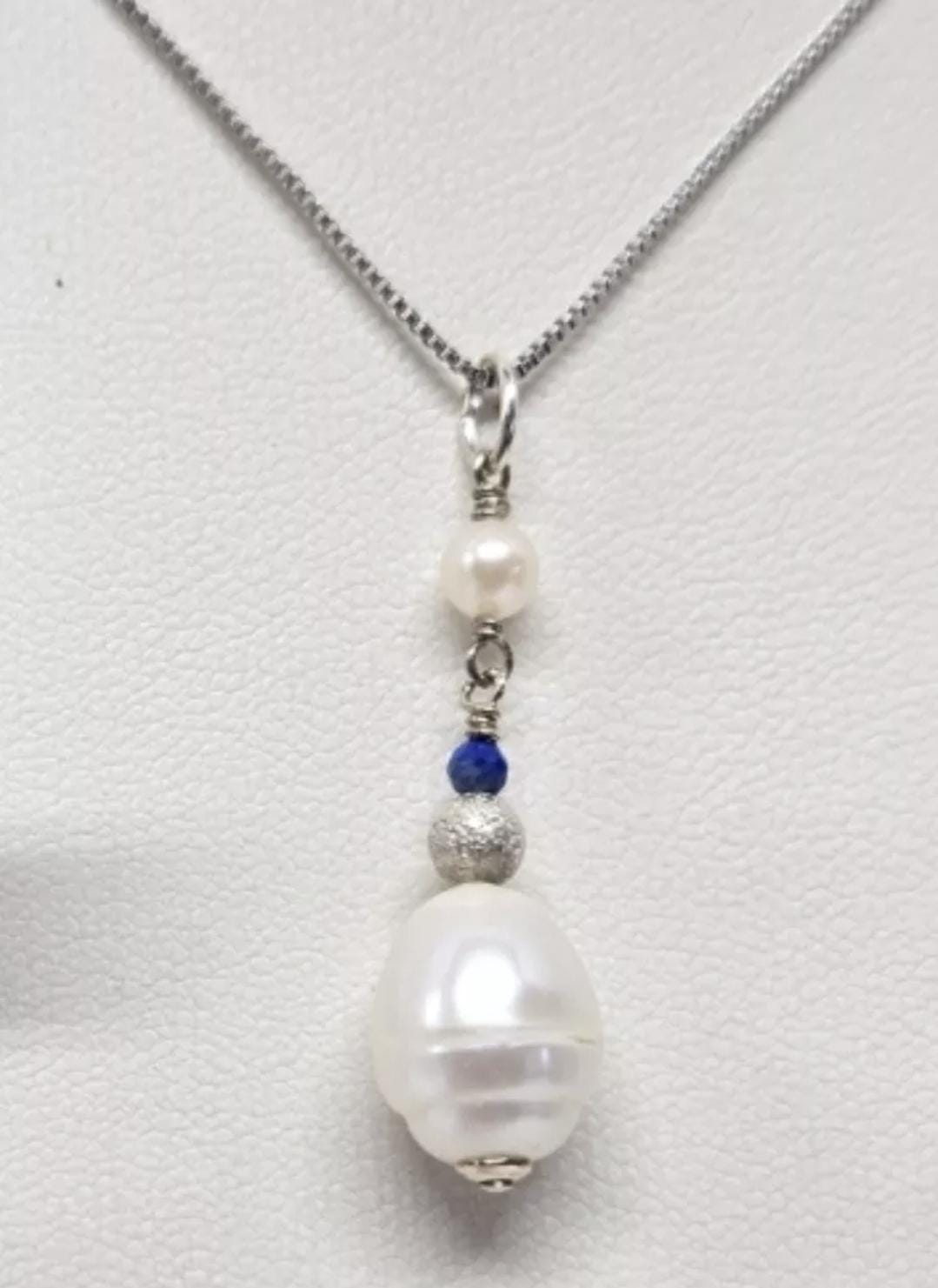 Baroque & Akoya Pearl Lapis Lazuli Sterling Silver Pendant Artisan Crafted in the USA - Thumbnail 2