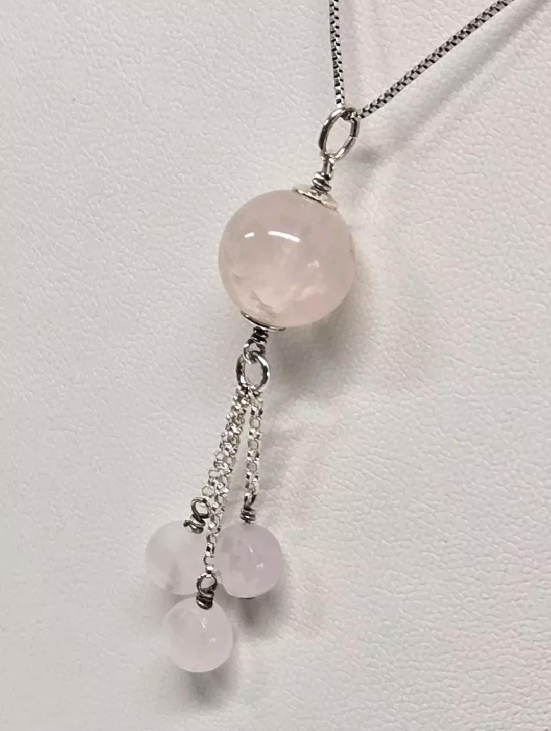 Sterling Silver Rose Quartz Tassel Pendant - Thumbnail 2