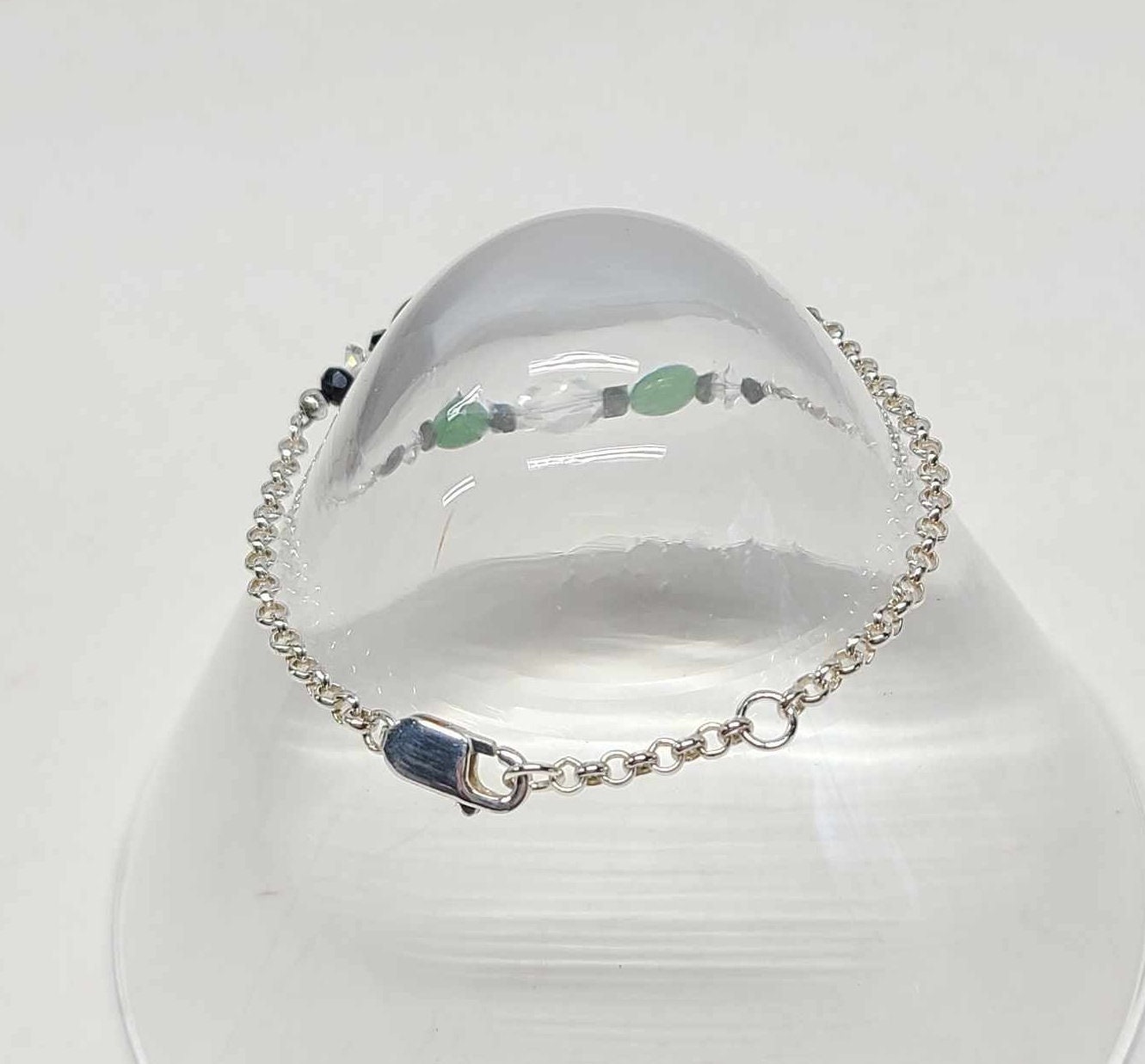 Sterling Silver Green Chrysoprase Rock Quartz Crystal Bracelet - Thumbnail 4