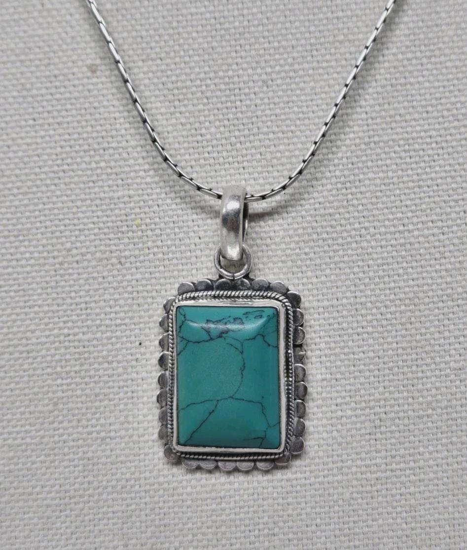 VTG 1990’s 925 Sterling Silver Turquoise Pendant with 20" Cardano Chain Necklace