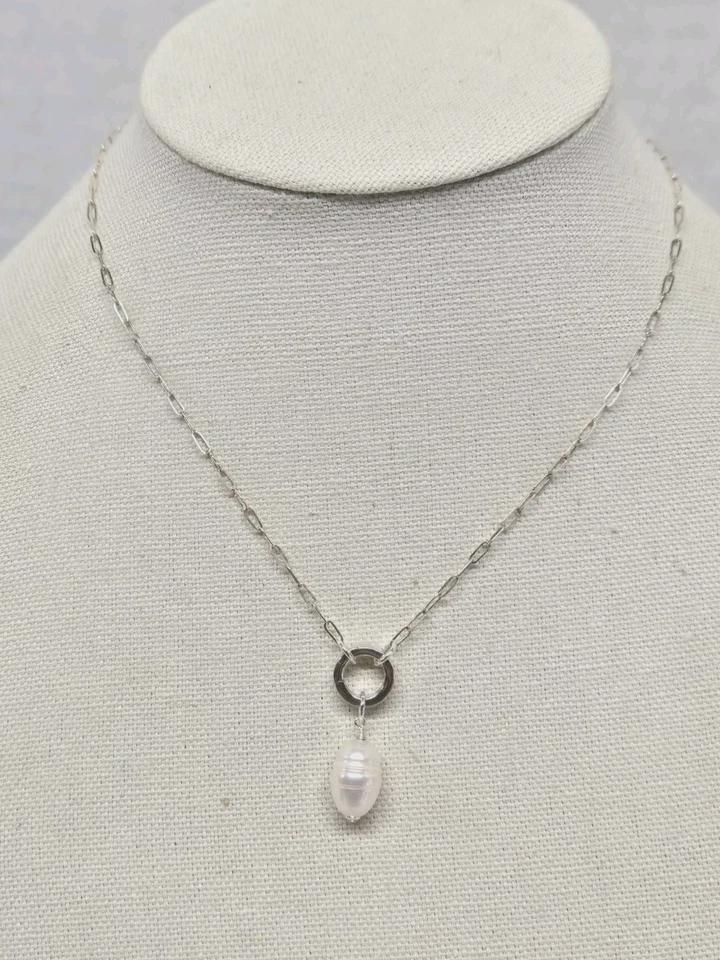Sterling Silver 'Samantha' Add a Charm Paperclip Necklace w/Gate Clasp Connector & Baroque Pearl Charm - Thumbnail 2