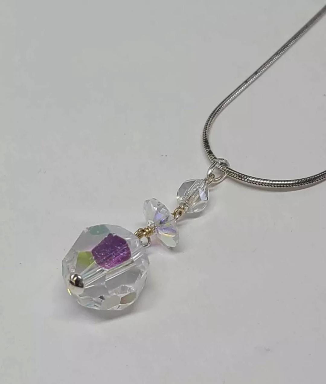 Upcycled Vintage Aurora Borealis Art Deco Sterling Silver Pendant - Thumbnail 3