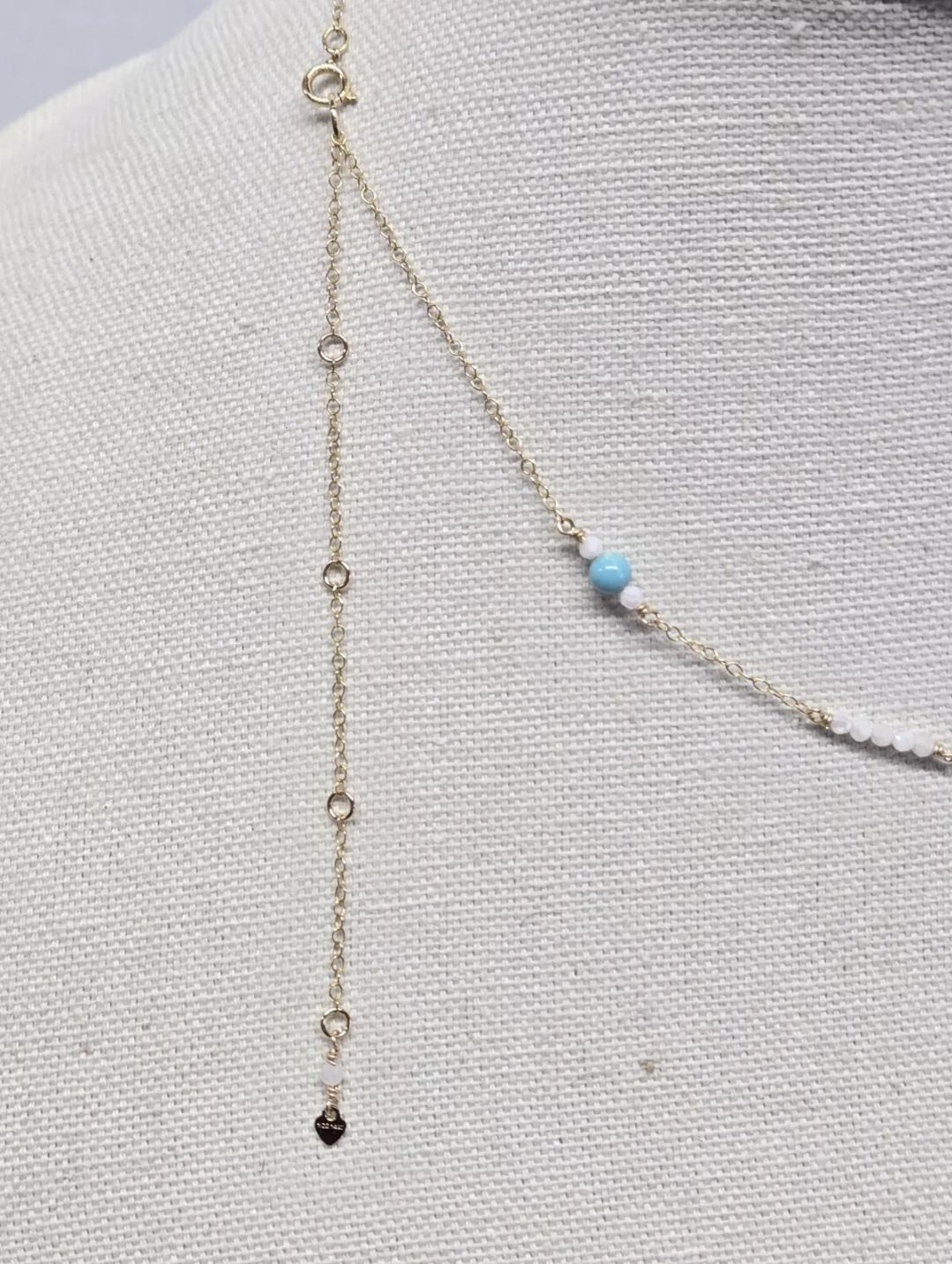 14k GF Turquoise Faceted Moonstone Lavalier 'Y' Pendant Necklace - Thumbnail 4
