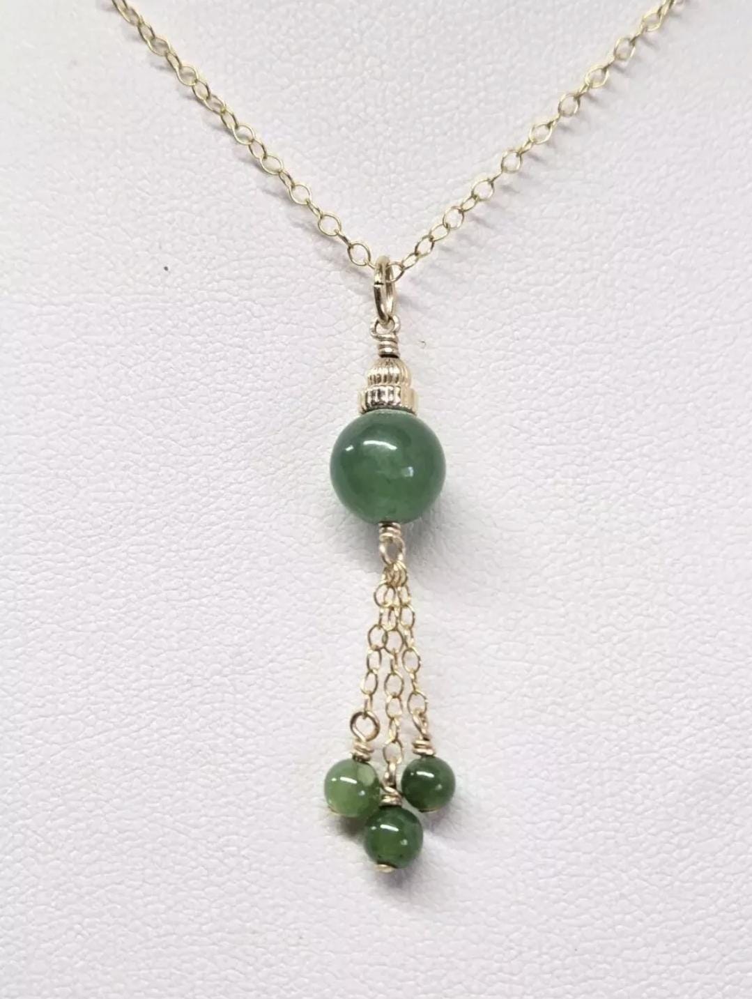 14k Yellow GF Chrysoprase Tassel Pendant