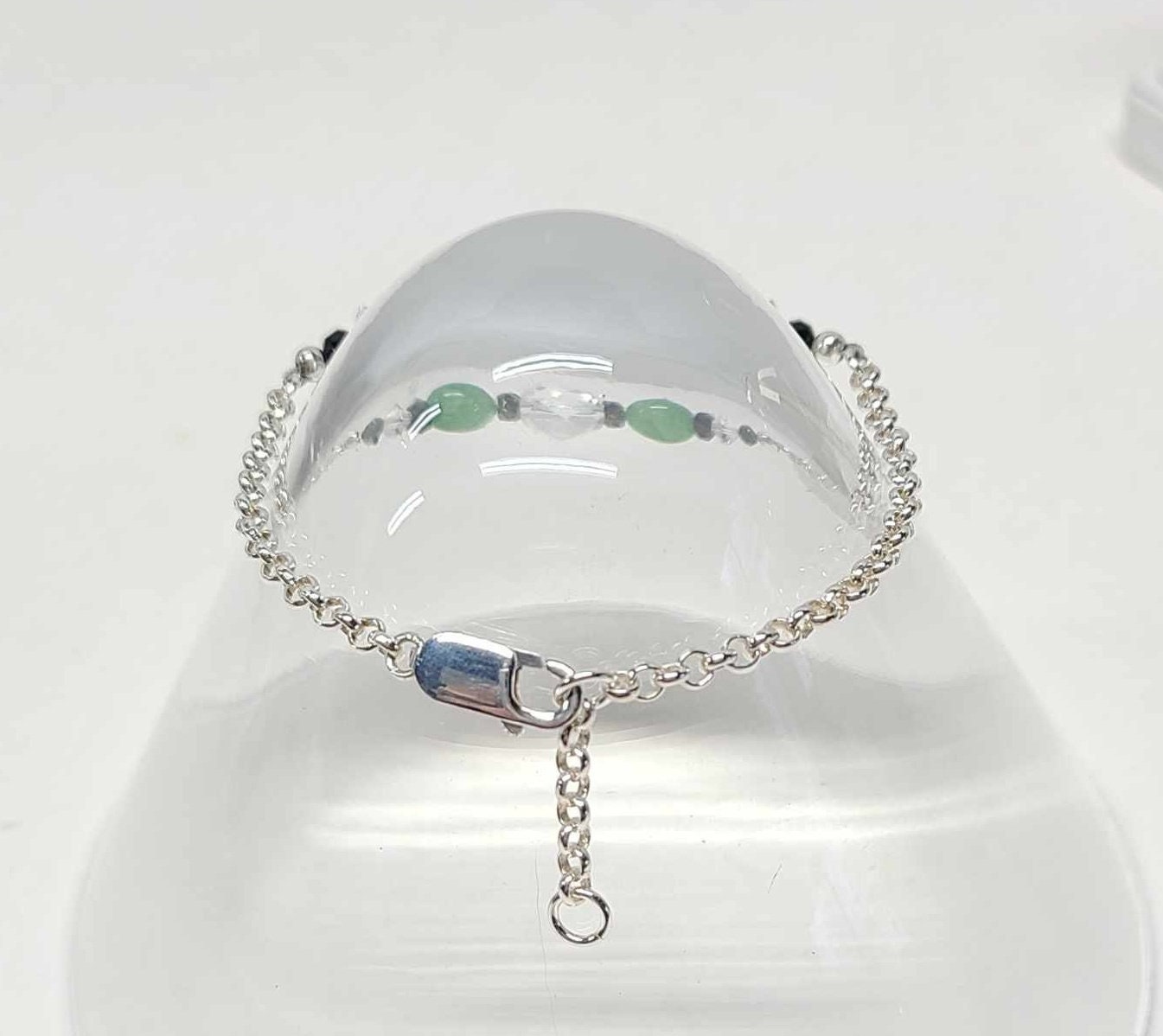 Sterling Silver Green Chrysoprase Rock Quartz Crystal Bracelet - Thumbnail 5