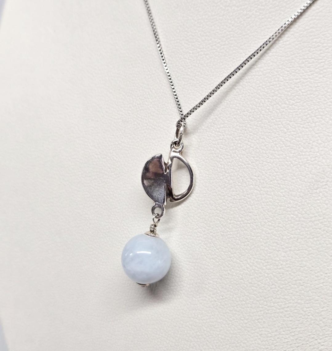 Artisan Upcycled Milky Aquamarine Sterling Silver Art Deco Pendant - Thumbnail 4