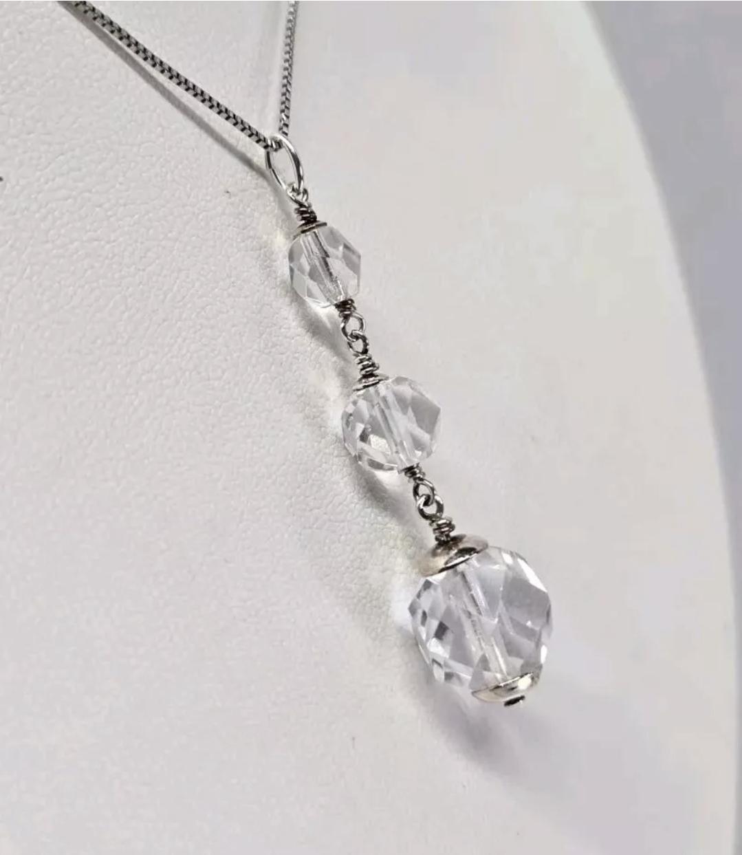 Art Deco Rock Quartz Crystal Sterling Silver Pendant - Thumbnail 3