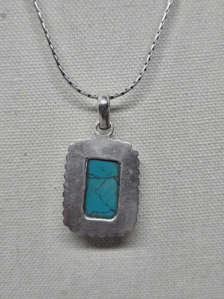 VTG 1990’s 925 Sterling Silver Turquoise Pendant with 20" Cardano Chain Necklace - Thumbnail 4