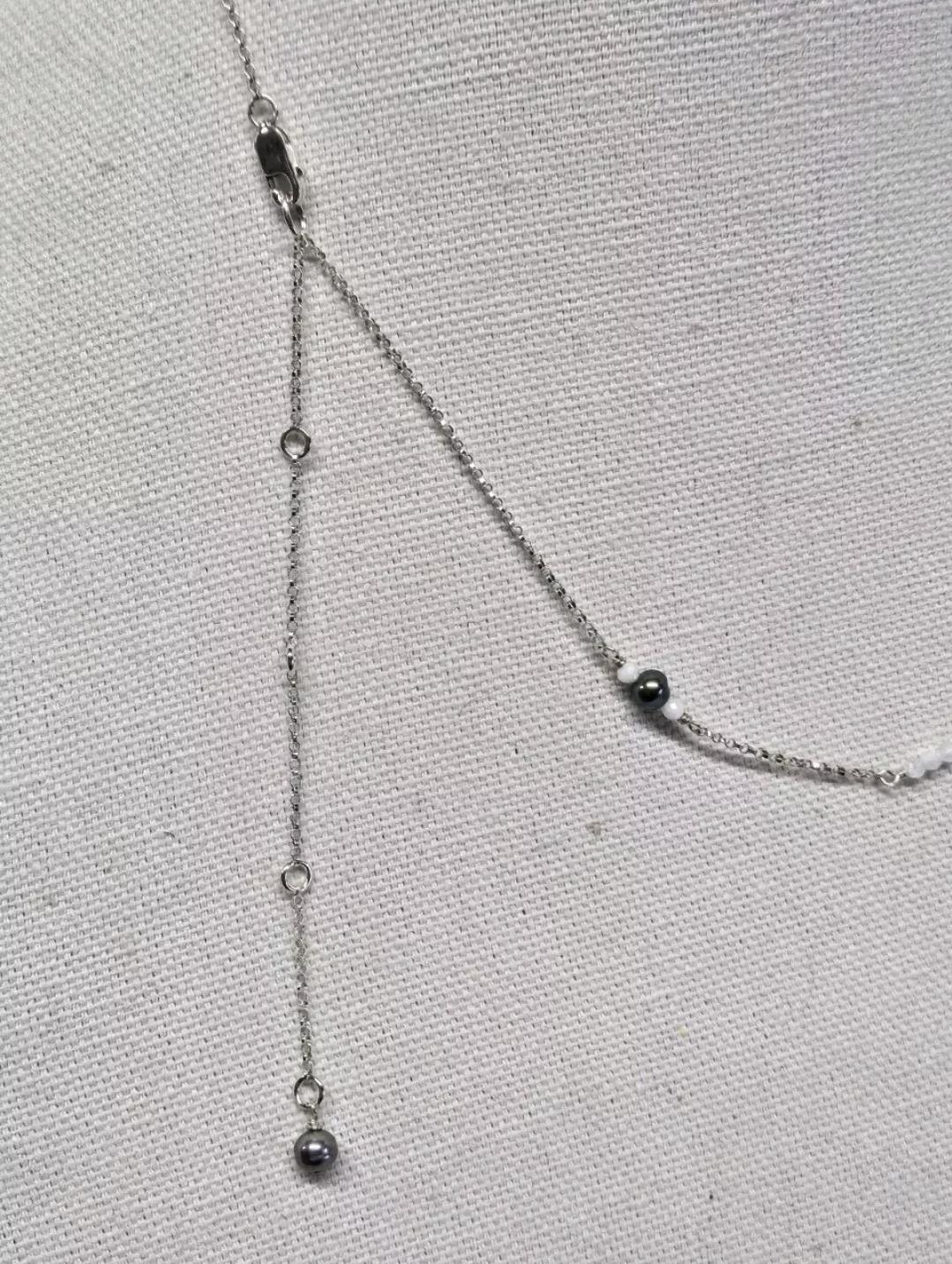 Sterling Silver Faceted Tahitian Pearl & Moonstone Lavalier 'Y' Pendant Necklace - Thumbnail 5