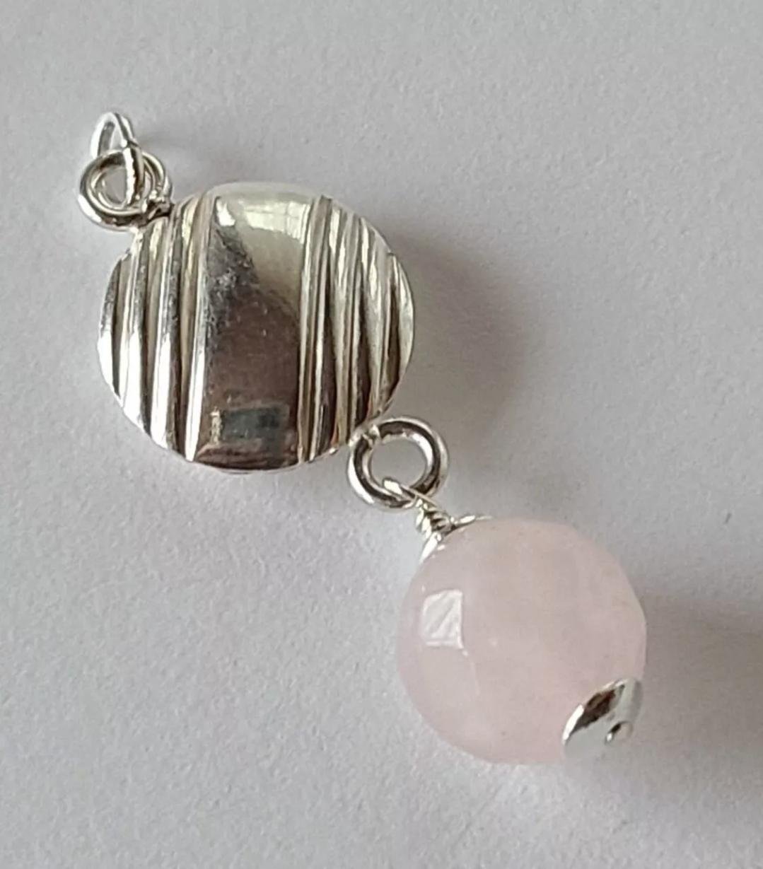 Upcycled Vintage Faceted Rose Quartz Sterling Silver Art Deco Pendant - Thumbnail 2