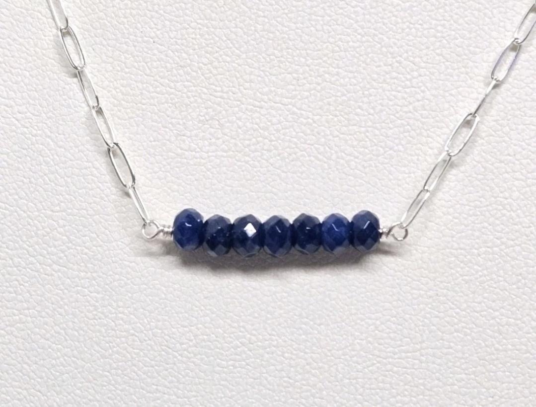 Minimalist Sterling Silver Paperclip Necklace with 1.75ct Sapphire Bar Pendant ~ 18" Chain - Thumbnail 2
