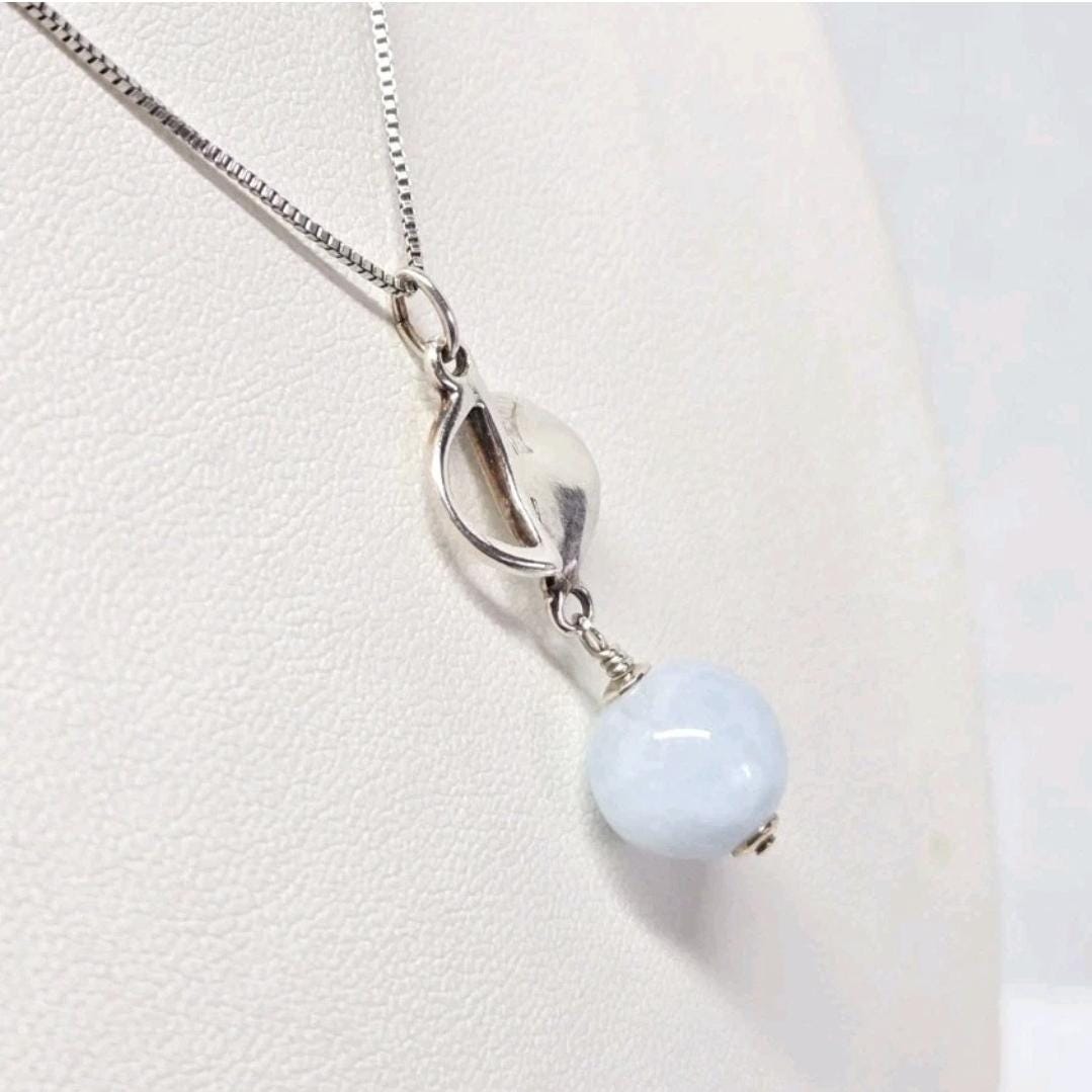Artisan Upcycled Milky Aquamarine Sterling Silver Art Deco Pendant - Thumbnail 3