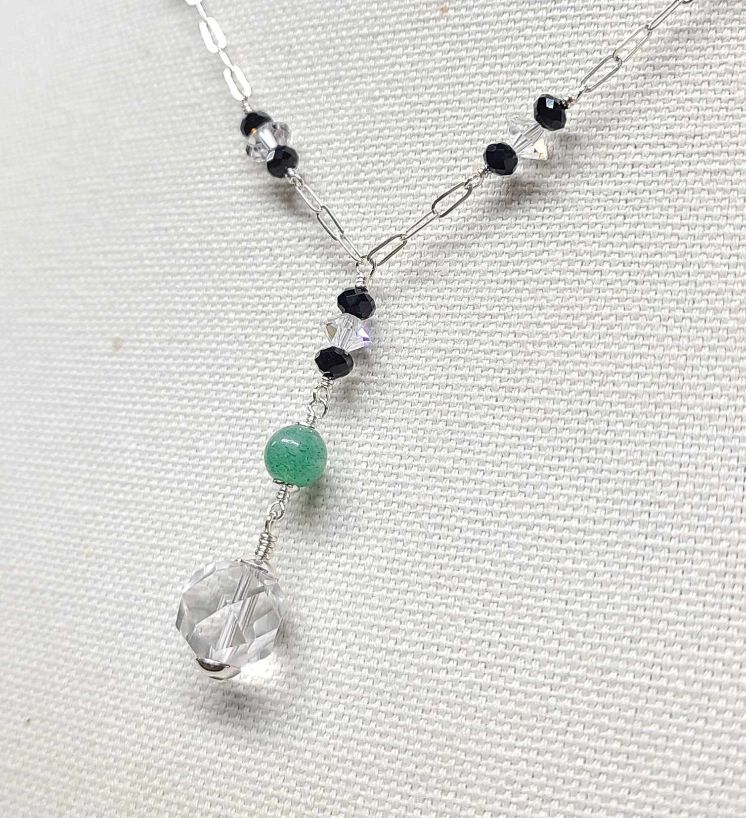 Sterling Silver Chrysoprase Rock Quartz Crystal Lavalier Y Pendant Necklace - Thumbnail 4