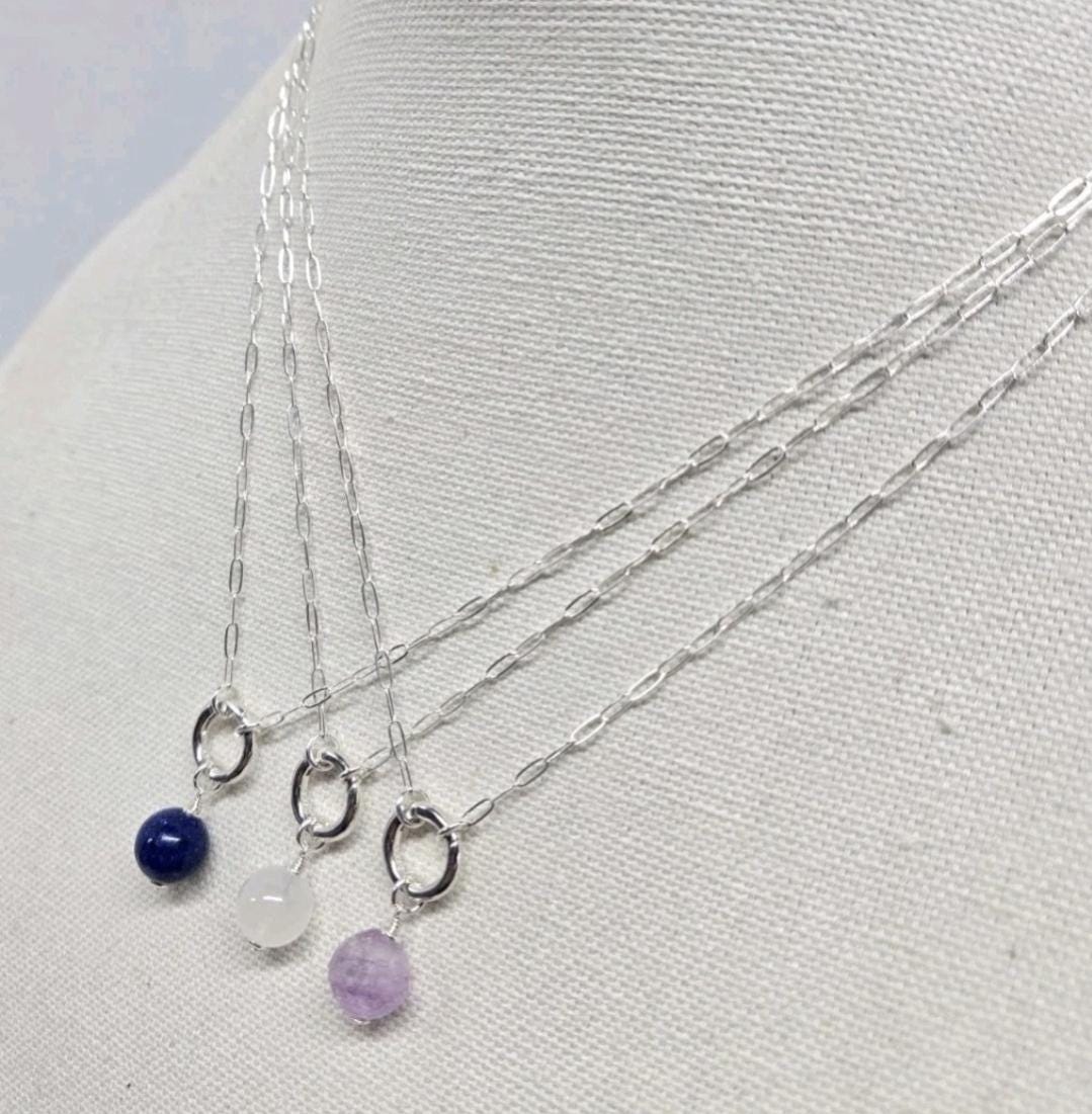 925 Sterling Silver 'Samantha' Stacking Add a Charm Holder Pendant Paperclip Necklace w/Gate Clasp and Choice of Gemstone 'Sami' Charm - Thumbnail 2
