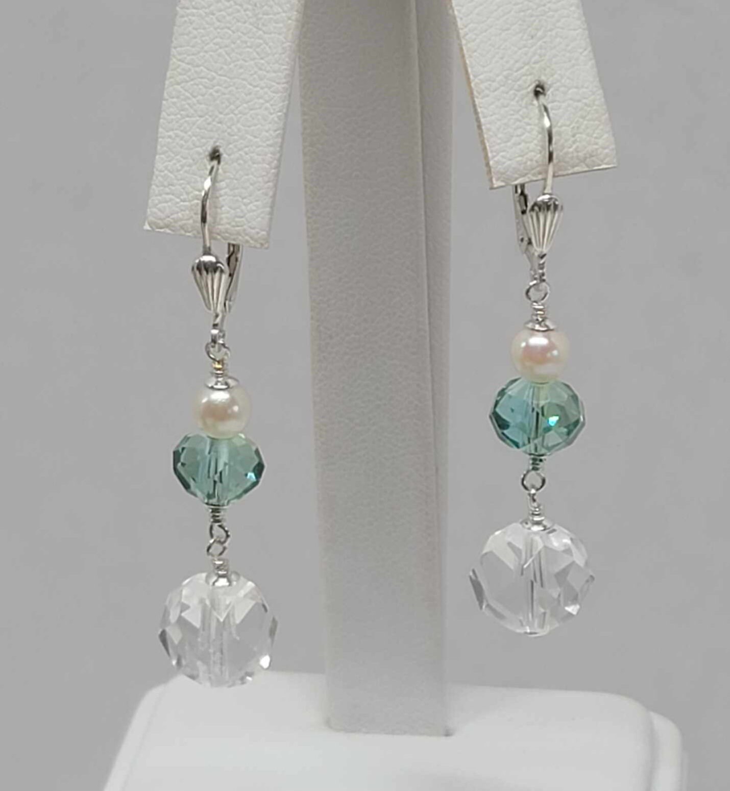 Sterling Silver Rock Quartz Crystal Freshwater Pearl Long Pendant - Thumbnail 5