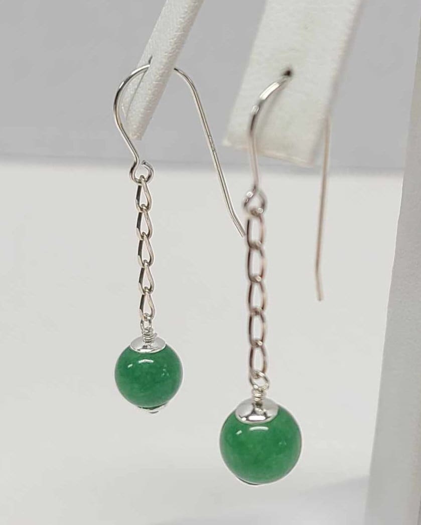 Sterling Silver Green Chrysoprase Dangle Earrings - Thumbnail 2