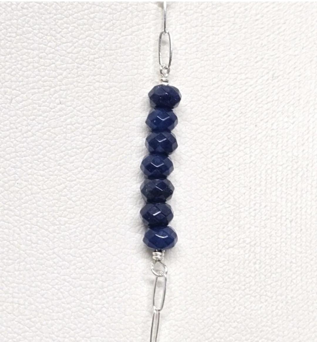 Minimalist Sterling Silver Paperclip Necklace with 1.75ct Sapphire Bar Pendant ~ 18" Chain - Thumbnail 3