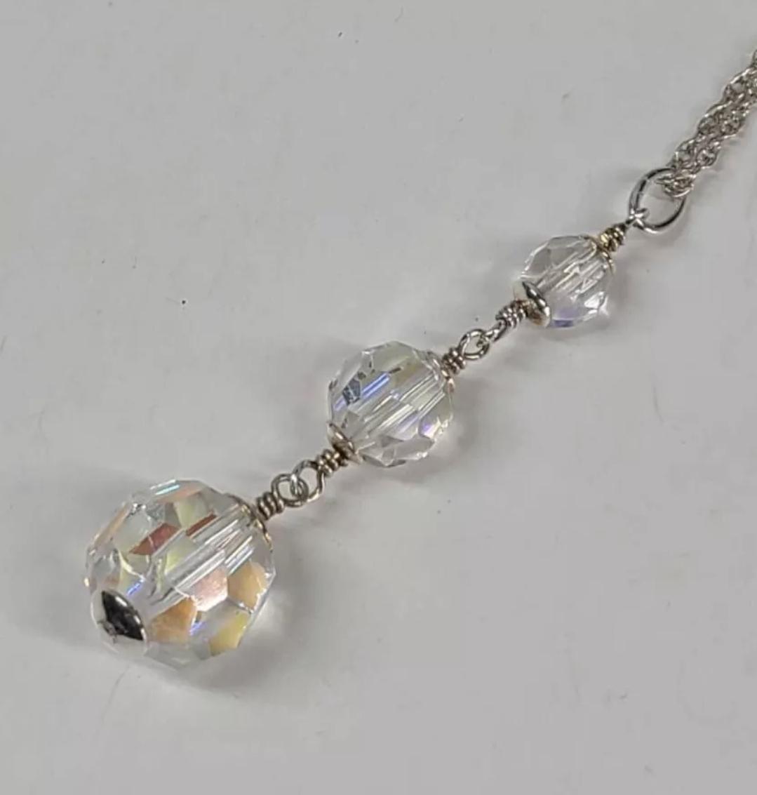 Upcycled Vintage Aurora Borealis Art Deco Sterling Silver Pendant