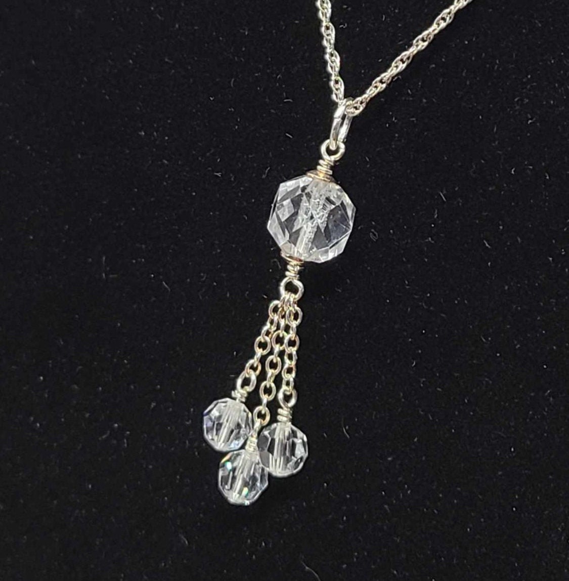 Sterling Silver Natural Rock Quartz Crystal Tassel Pendant - Thumbnail 2