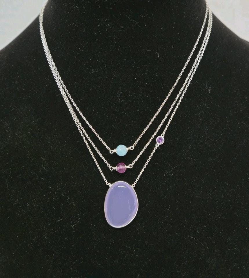 Minimalist 925 SS Faceted Pink Rhodolite Garnet Stacking Layering Necklace 16" - Thumbnail 4