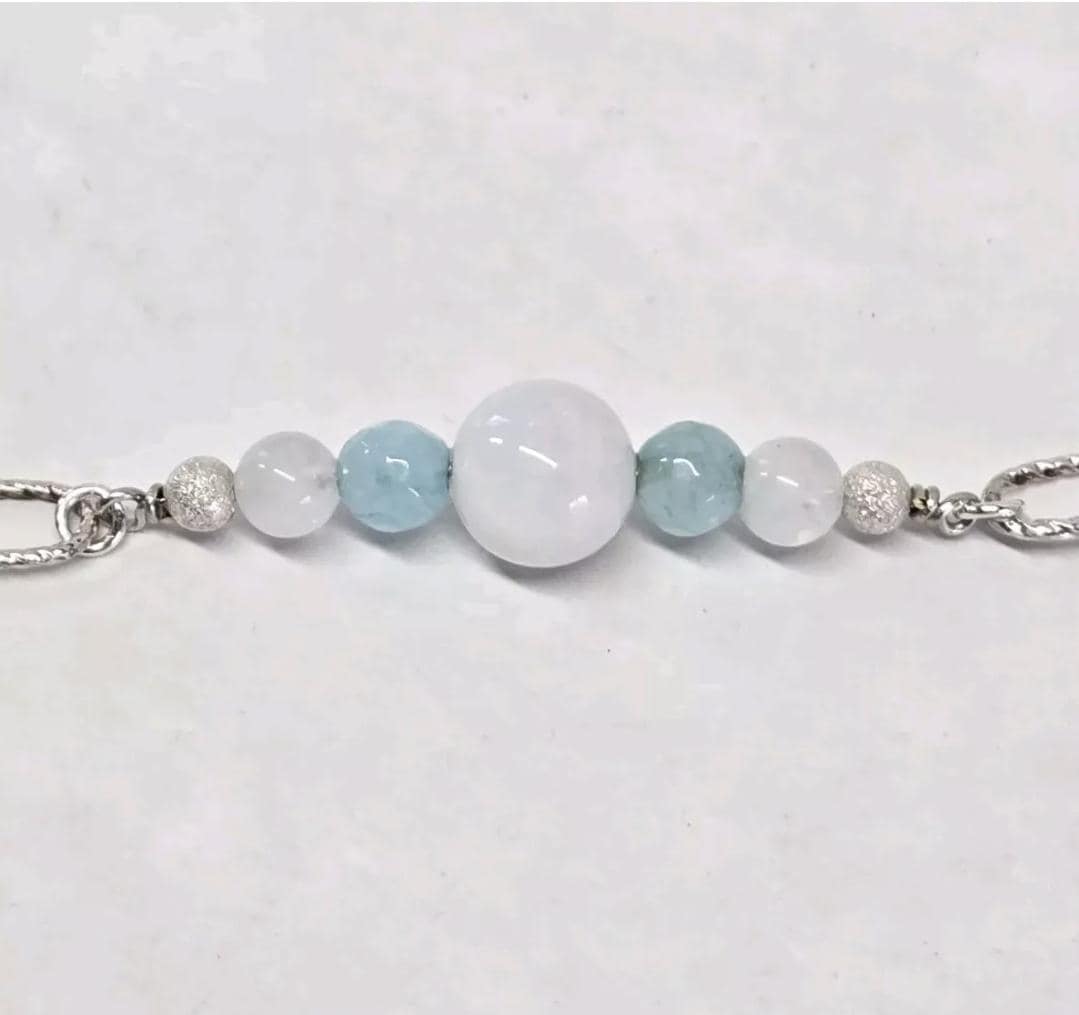 Moonstone Aqua Blue Apatite Sterling Silver Paperclip Toggle Bracelet - Thumbnail 3