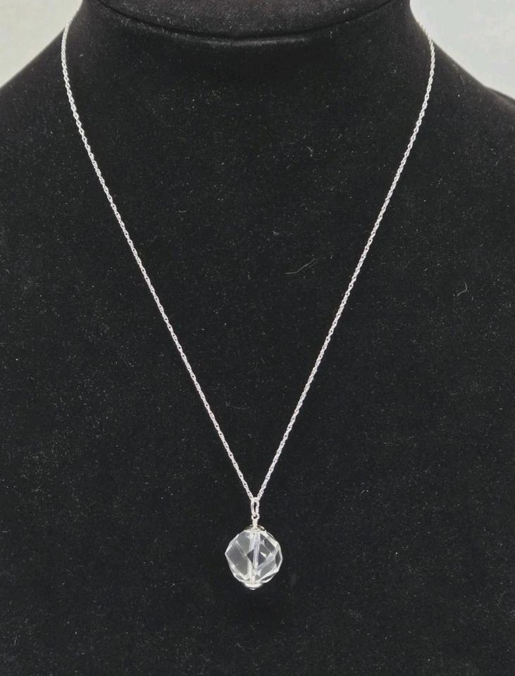 Artisan Sterling Silver Vintage Art Deco 16mm Rock Quartz Crystal Pendant Charm 18" Necklace - Thumbnail 2