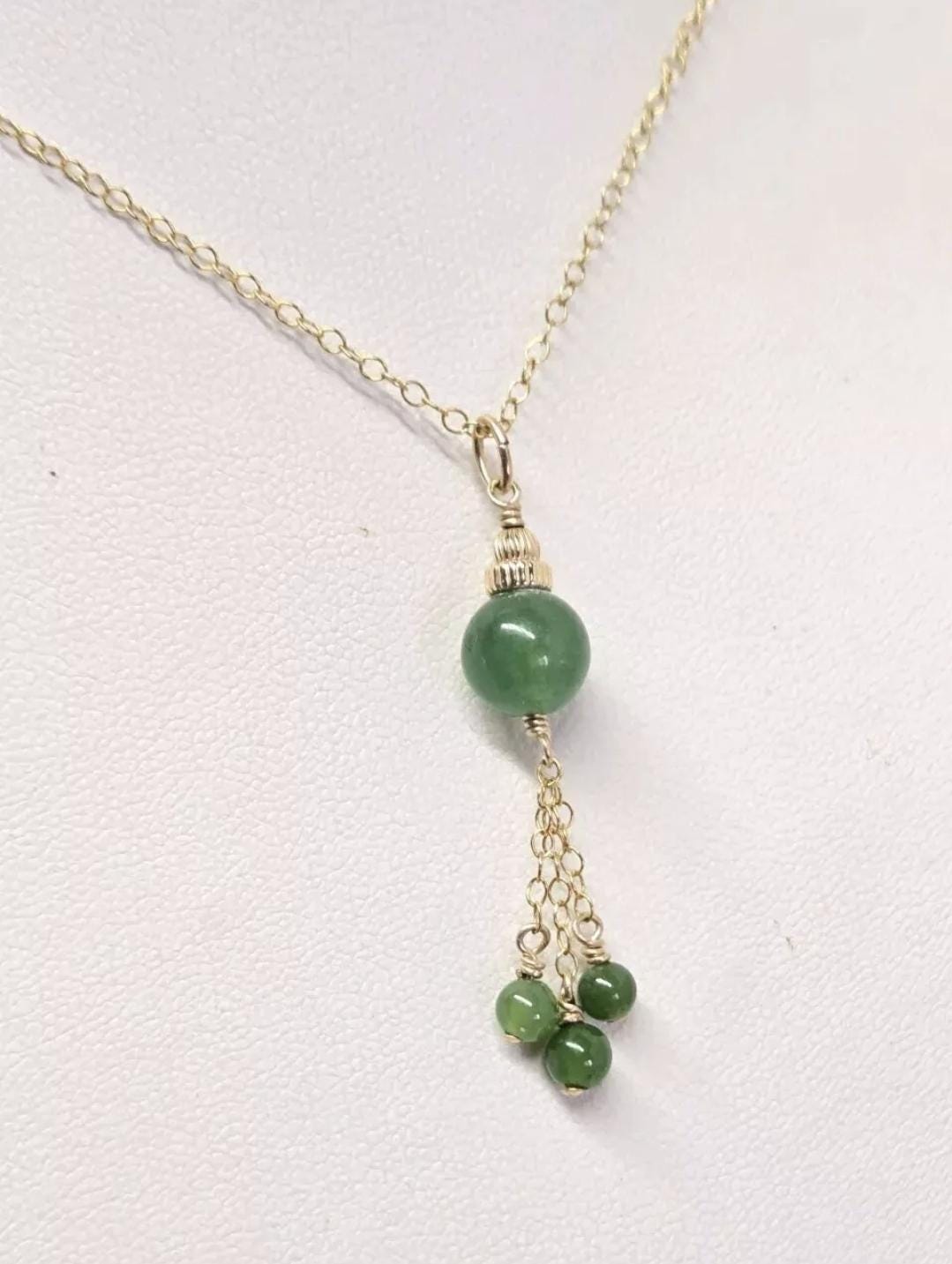 14k Yellow GF Chrysoprase Tassel Pendant - Thumbnail 3