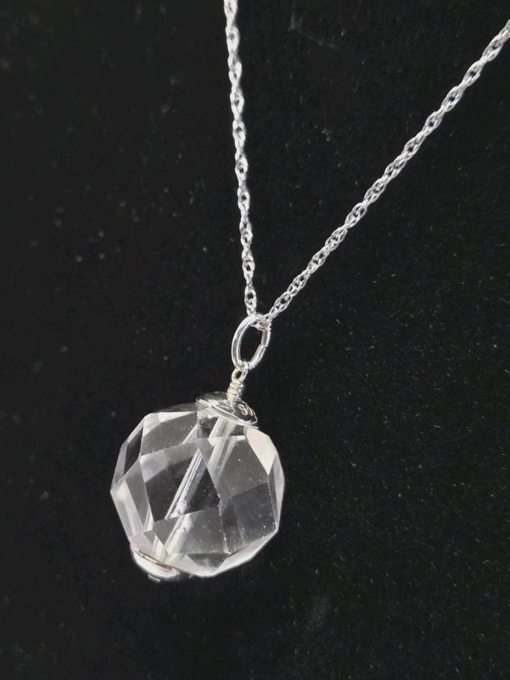 Artisan Sterling Silver Vintage Art Deco 16mm Rock Quartz Crystal Pendant Charm 18" Necklace - Thumbnail 5