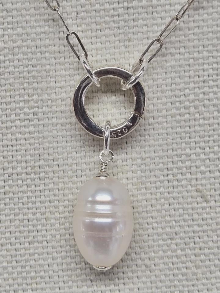 Sterling Silver 'Samantha' Add a Charm Paperclip Necklace w/Gate Clasp Connector & Baroque Pearl Charm - Thumbnail 4