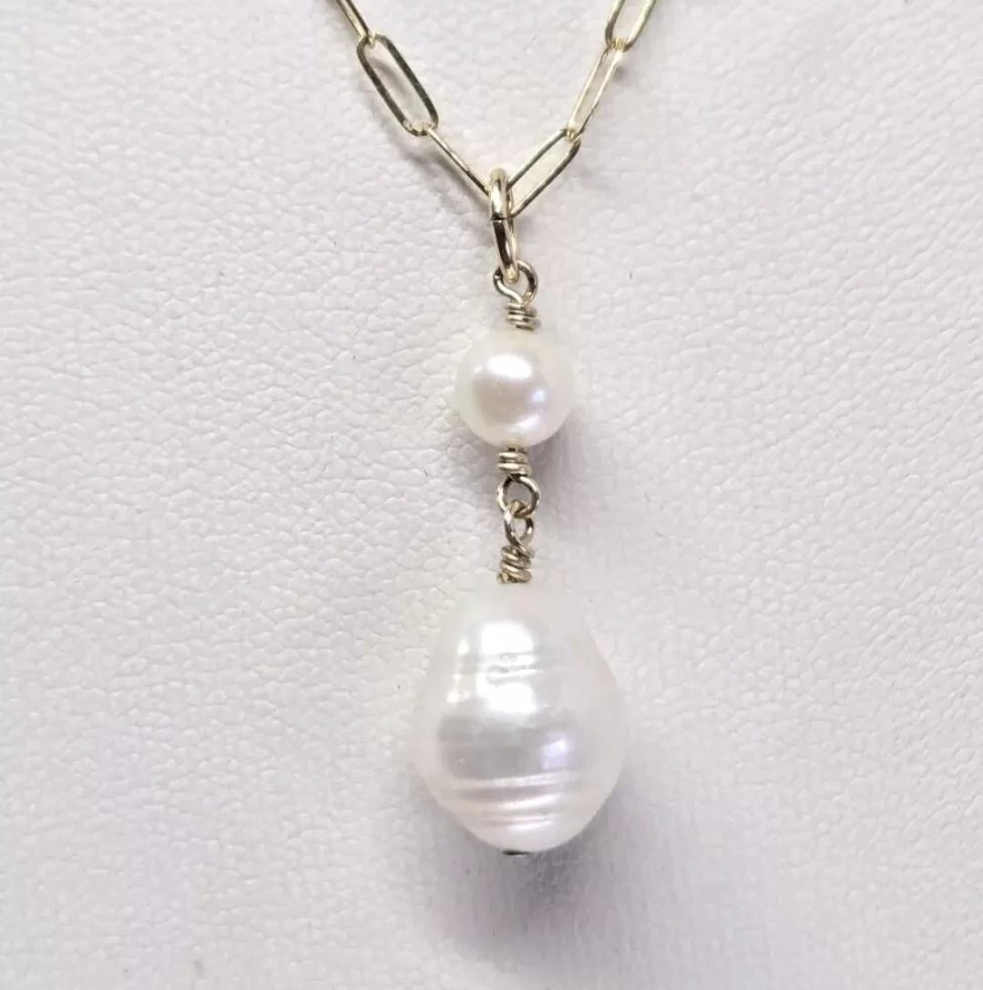 Artisan White Baroque & Akoya Pearl 14k GF Modern Pendant