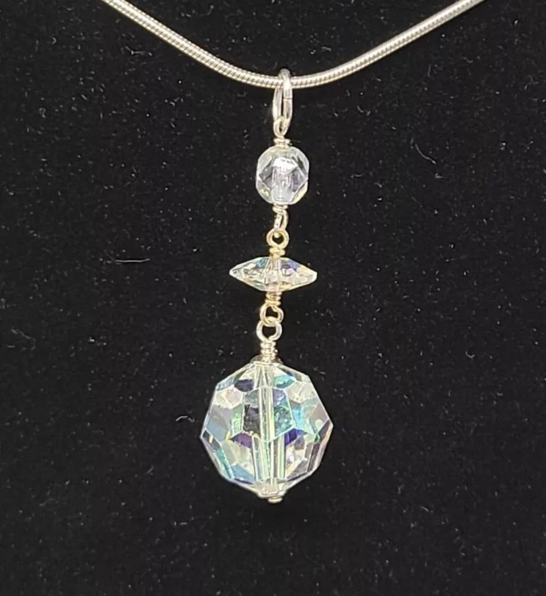 Upcycled Vintage Aurora Borealis Art Deco Sterling Silver Pendant - Thumbnail 2