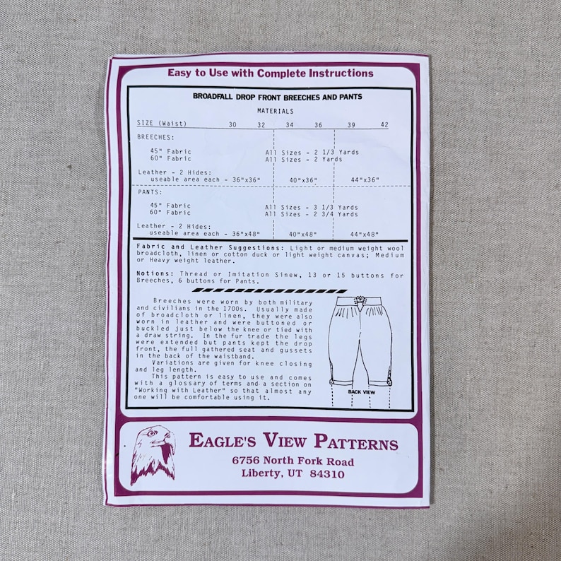 18th Century Broadfall Breeches Pattern – Eagle’s View PM/73 (waist 30 ...