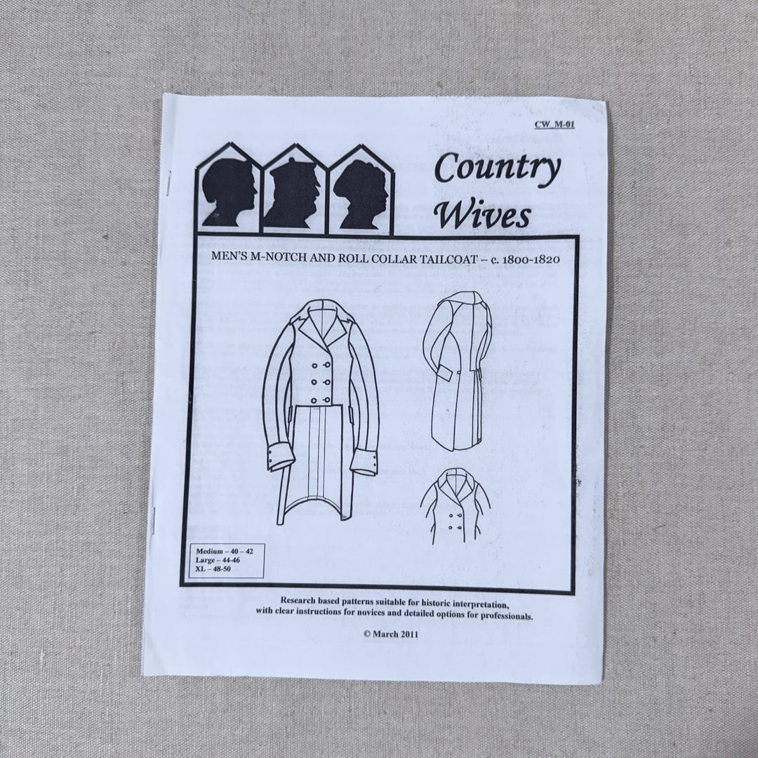 Cwm Contour Pattern Men’s Tailcoat Sewing Pattern 1800–1820 Country Wives CWM-01 Sizes 40 ...