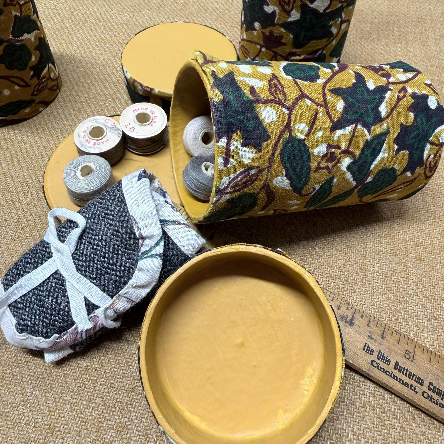 Handcrafted Papier-mâché Storage Boxes – Vine Print, Yellow Ochre