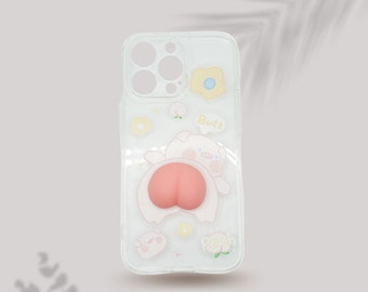 Cute Piggy with 3D Peach Kneading Decor Phone Case for iPhone 13 Pro & Pro Max