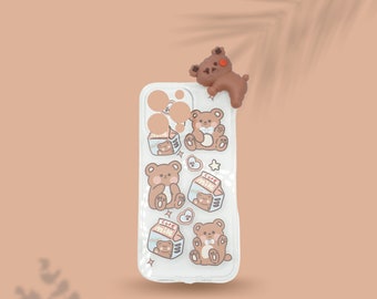 Cute Bear Imprint Along with Bear on the Corner Clear Phone Case for iPhone 13 Pro & Pro Max