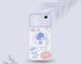 Sliding Adorable Cartoon Astronaut Phone Case for iPhone 13 Pro