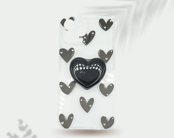 Heart Pattern Clear Phone Case With Stand Out Phone Grip