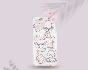 Cute Bunny Imprint Along with Bunny on the Corner Clear Phone Case for iPhone 13 Pro & Pro Max
